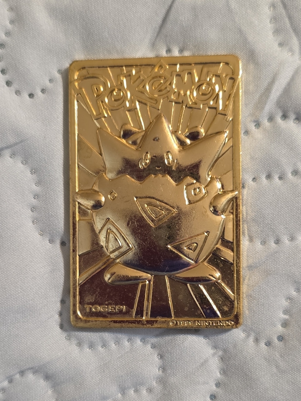 Pokemon Gold Togepi Collector Trading Card - Shiny Gold Tone